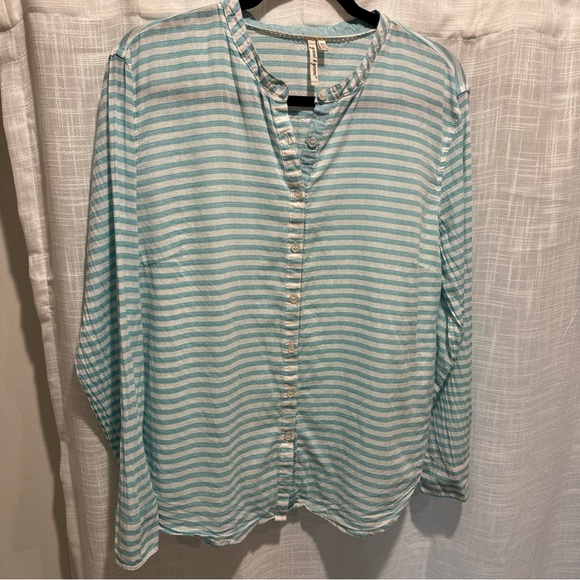 Grand & Greene  Womens Blouse XL Blue Stripe Long Sleeve Boho Popover Blouse - Picture 2 of 8